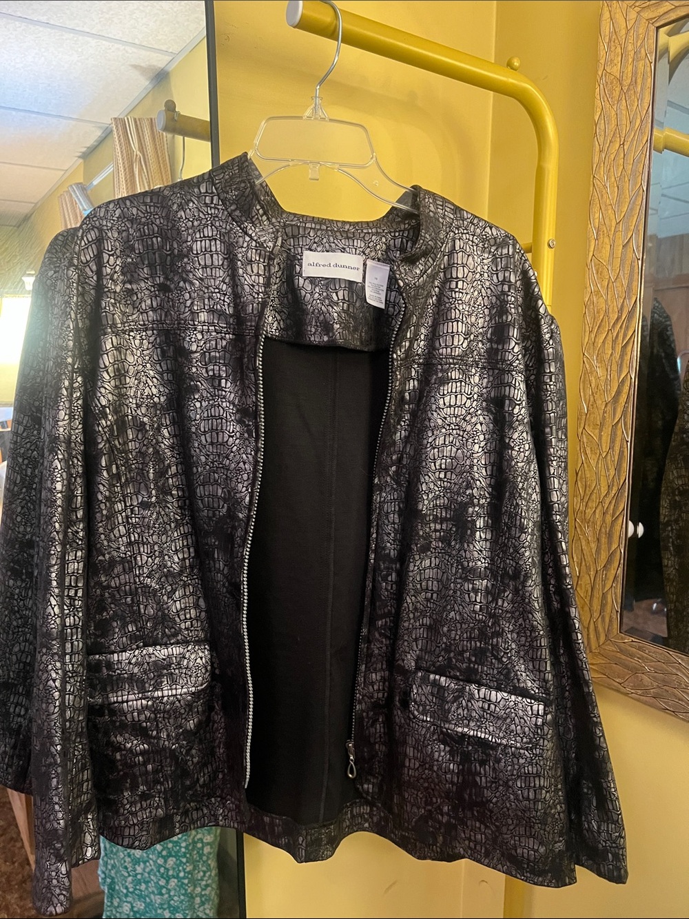 Alfred Dunner Black Croc-Texture Zip Front Jacket